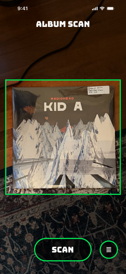 AlbumScan camera scanning Radiohead's Kid A